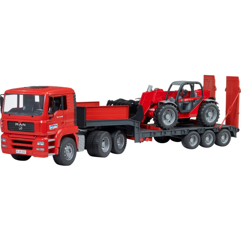 MAN TGA LKW mit Tieflader und Manitou Teleskoplader