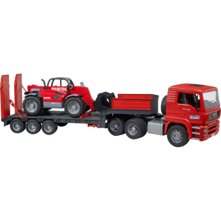 MAN TGA LKW mit Tieflader und Manitou Teleskoplader