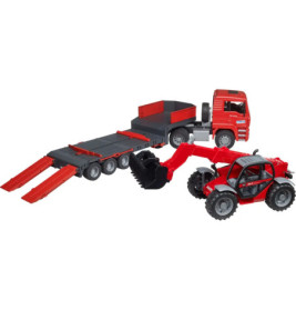 MAN TGA LKW mit Tieflader und Manitou Teleskoplader