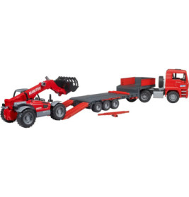 MAN TGA LKW mit Tieflader und Manitou Teleskoplader