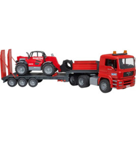 MAN TGA LKW mit Tieflader und Manitou Teleskoplader