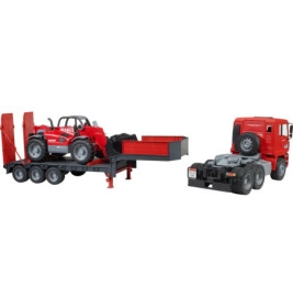 MAN TGA LKW mit Tieflader und Manitou Teleskoplader