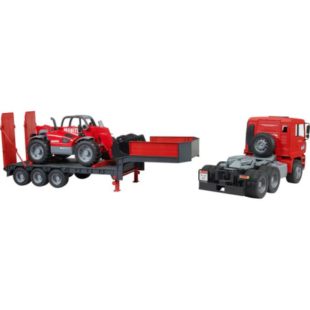 MAN TGA LKW mit Tieflader und Manitou Teleskoplader
