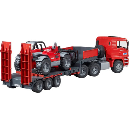 MAN TGA LKW mit Tieflader und Manitou Teleskoplader