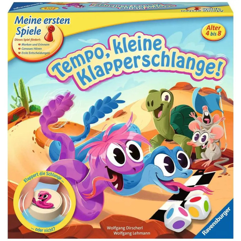 Bunte Brettspielschachtel mit lächelnden Schlangen, einer Schildkröte und einer Maus beim Wettrennen in der Wüste. Bunte Brettspielschachtel mit lächelnden Schlangen, einer Schildkröte und einer Maus beim Wettrennen in der Wüste.