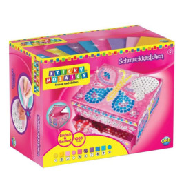 Buntes Sticky Mosaics Schmuckkästchen-Set mit Schmetterlingsmotiv und Mosaiksteinen auf der Verpackung.