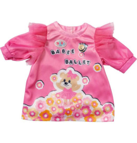 Rosa Kleid mit Puffärmeln, Comic-Bär im Tutu, Blumen und Schriftzug BABEE BALLET.