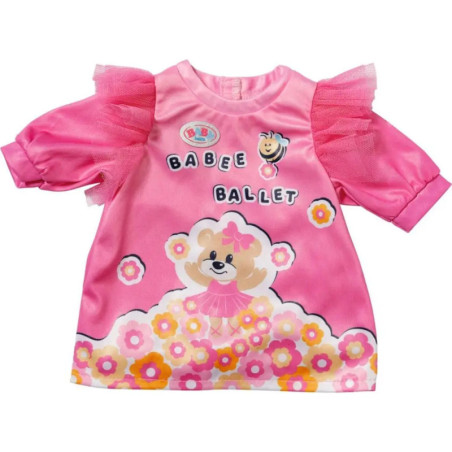 Rosa Kleid mit Puffärmeln, Comic-Bär im Tutu, Blumen und Schriftzug BABEE BALLET.