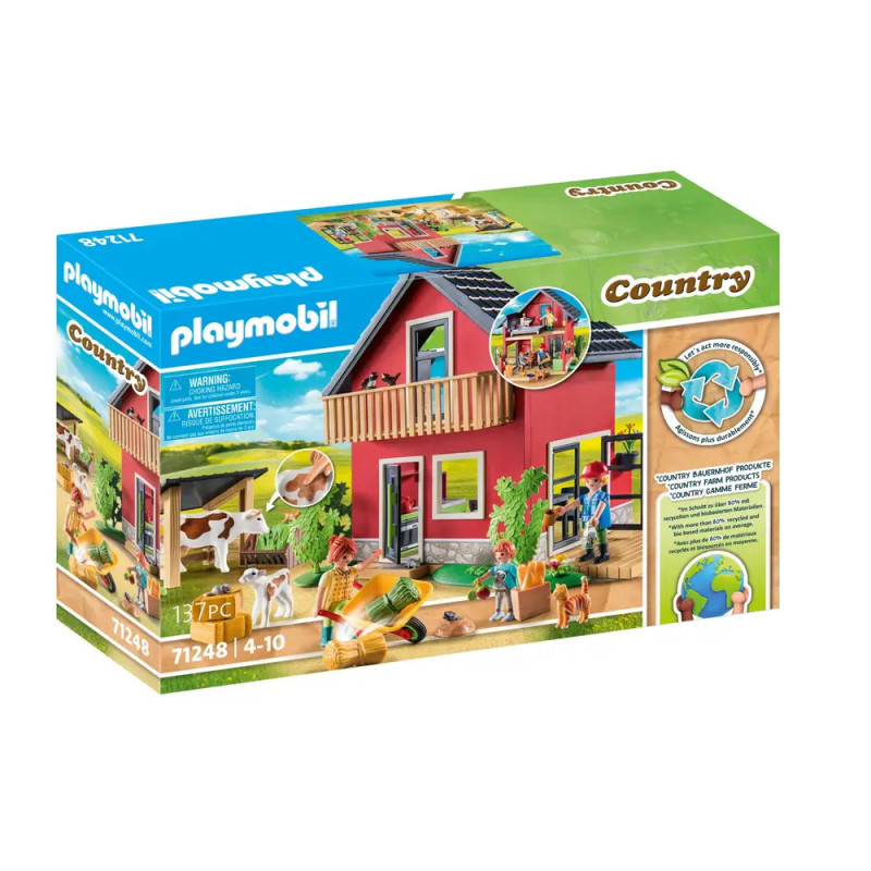 Playmobil Country Set mit rotem Bauernhaus, Tieren und Zubehör für Kinder von 4-10 Jahren, 137 Teile.