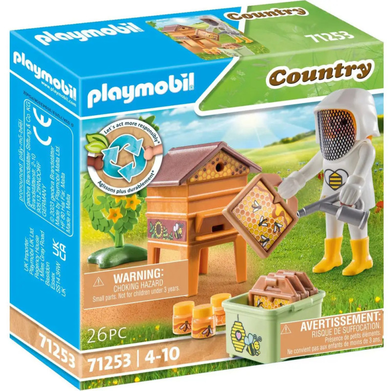 Playmobil Country Imker-Spielset mit Figur im Schutzanzug und Bienenstock auf der Verpackung.