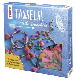 Schmuckset-Box Tassels! Hello Sunshine mit bunten Quastenarmbändern und Bastelmaterialien.