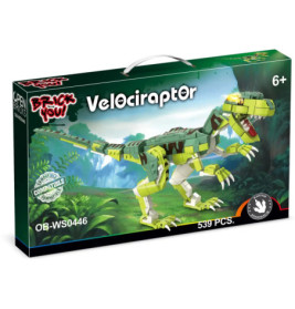 Baustein-Set mit grünem Velociraptor im Dschungel, für Kinder ab 6 Jahren, enthält 539 Teile.