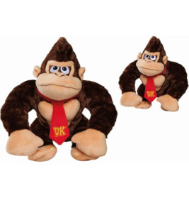 Zwei Donkey-Kong-Plüschtiere mit braunem Fell und roten DK-Krawatten in unterschiedlichen Größen auf weißem Hintergrund.