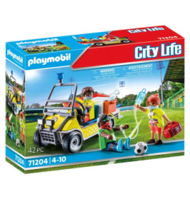 Playmobil City Life Set: Krankenwagen, Figuren und Fußballfeld, 42 Teile, für Kinder von 4 bis 10 Jahren.