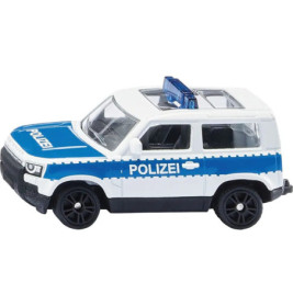 Deutsches Polizei-Spielzeugauto in Blau-Weiß mit der Aufschrift POLIZEI an der Seite.