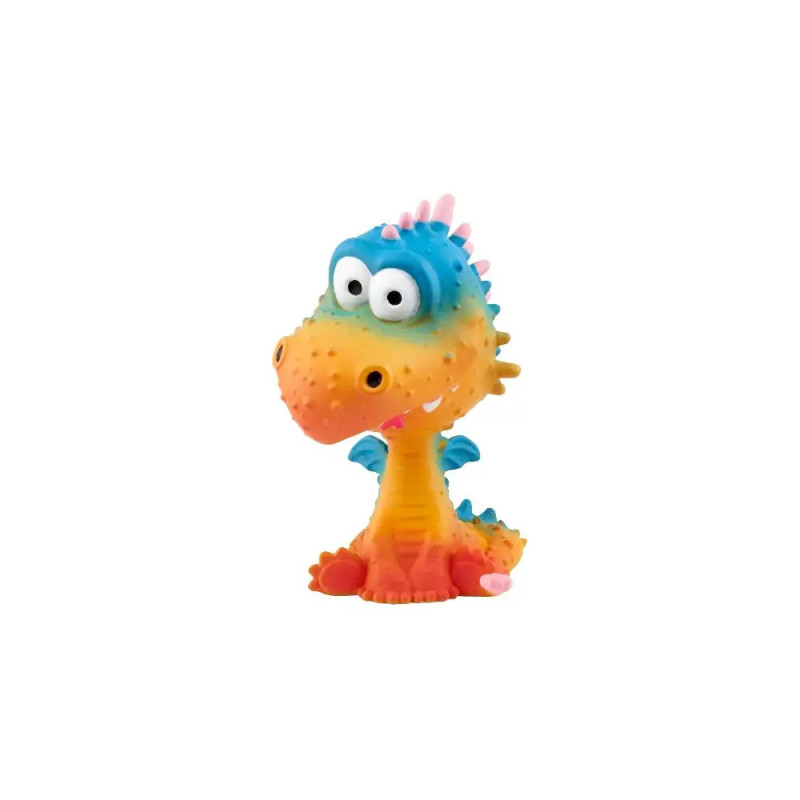 Bunter Spielzeug-Drache im Cartoon-Stil mit blauen, orangen und pinken Details, großen Augen und kleinen Flügeln. Bunter Spielzeug-Drache im Cartoon-Stil mit blauen, orangen und pinken Details, großen Augen und kleinen Flügeln.