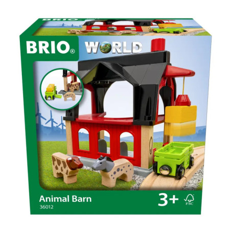 BRIO World Animal Barn Spielset mit Tieren, Stall und Zug, geeignet für Kinder ab 3 Jahren.
