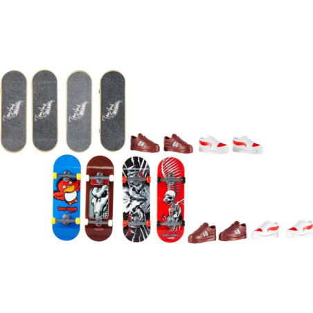 Mattel HGT84 Hot Wheels Skate Fingerboard + Shoe 4-Pack, sortiert