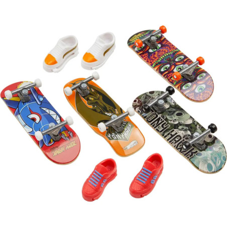Mattel HGT84 Hot Wheels Skate Fingerboard + Shoe 4-Pack, sortiert