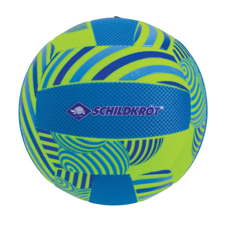 Blau-grüner Schildkröt-Volleyball mit wirbelnden geometrischen Mustern und strukturierter Oberfläche. Blau-grüner Schildkröt-Volleyball mit wirbelnden geometrischen Mustern und strukturierter Oberfläche.