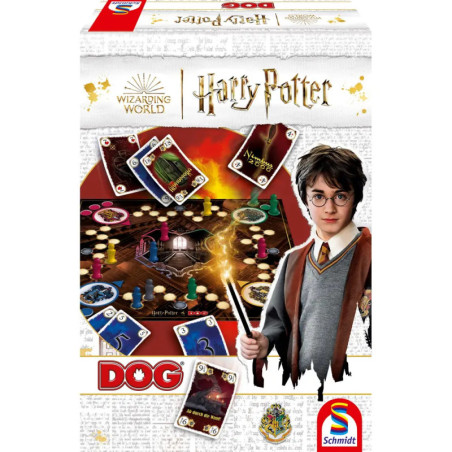 Box für das Harry Potter DOG Brettspiel mit Harry Potter und bunten Spielfiguren auf dem Cover.