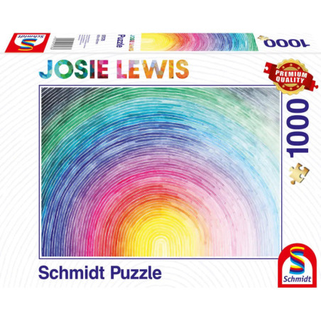Schmidt Puzzle mit 1000 Teilen, auf der Verpackung ein farbiges Spiral-Kunstwerk von Josie Lewis.