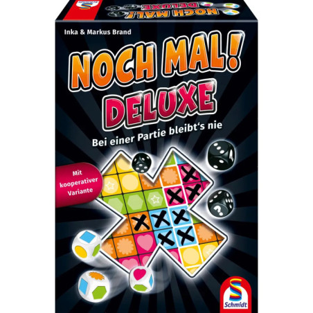 Noch Mal! Deluxe: Spielbox mit bunten Würfeln, Spielblock und dem Schmidt Spiele Logo.