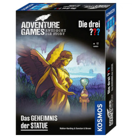 Boxcover von Adventure Games: Das Geheimnis der Statue mit gelber Statue und Stundenglas.