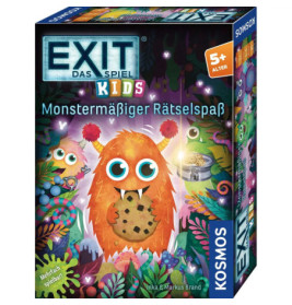 EXIT Kids Spielbox, bunt, mit orangem Monster und Keks empfohlen ab 5 Jahren.