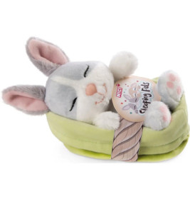 Kuscheltier Sleeping Pets Hase grau 12cm im grünen Körbchen