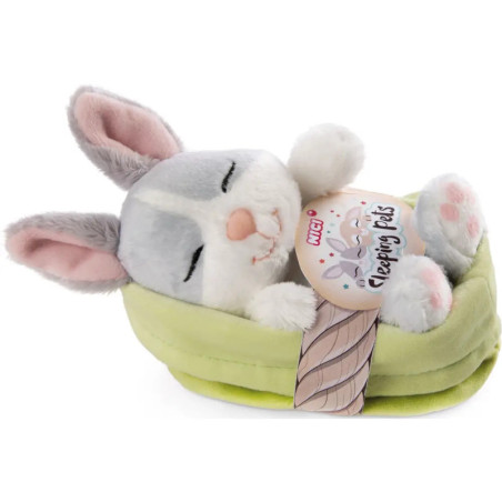 Kuscheltier Sleeping Pets Hase grau 12cm im grünen Körbchen