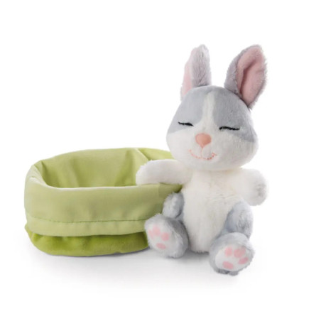 Kuscheltier Sleeping Pets Hase grau 12cm im grünen Körbchen