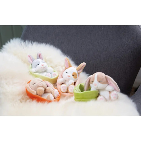 Kuscheltier Sleeping Pets Hase grau 12cm im grünen Körbchen