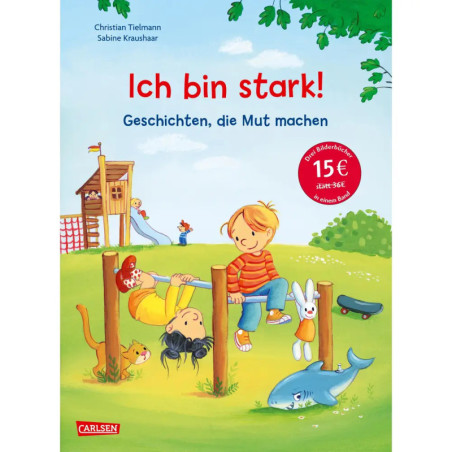 Drei Kinder spielen auf einem Spielplatz: eines schaukelt, eines wippt, eines sitzt mit einem Spielzeug-Delfin. Drei Kinder spielen auf einem Spielplatz: eines schaukelt, eines wippt, eines sitzt mit einem Spielzeug-Delfin.