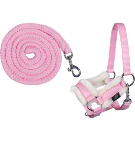 Rosa Seilleine und passendes Halfter mit weißer Polsterung, für Kleintiere oder Haustiere geeignet.