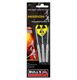 BULLS Mission Darts, verchromt, Messing, 3er-Set mit Flights im Jet-Design.
