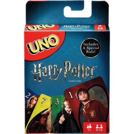 UNO-Kartenspiel im Harry Potter-Design mit Charakteren, Spezialregel, für 2-10 Spieler ab 7 Jahren.