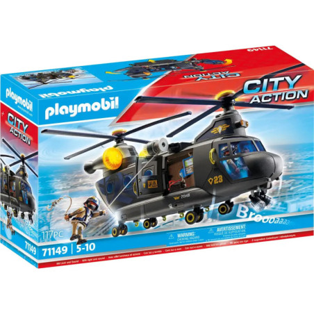 Playmobil City Action Rettungshubschrauber Set: Abbildung von Hubschraubern und Spielfiguren in Aktion auf der Verpackung.