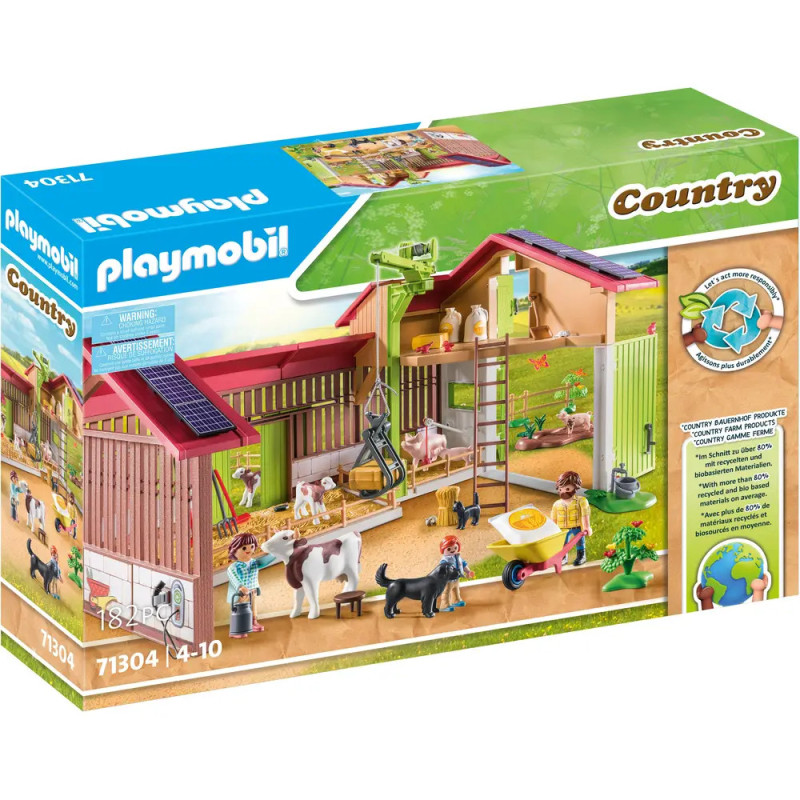 Playmobil Country Bauernhof-Set mit Tieren, Figuren und Scheune für Kinder von 4 bis 10 Jahren auf der Verpackung. Playmobil Country Bauernhof-Set mit Tieren, Figuren und Scheune für Kinder von 4 bis 10 Jahren auf der Verpackung.