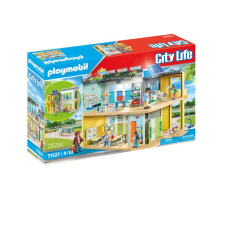 Playmobil City Life Set: Zweistöckiges Gebäude mit Figuren und Zubehör, geeignet für Kinder von 4-10 Jahren.
