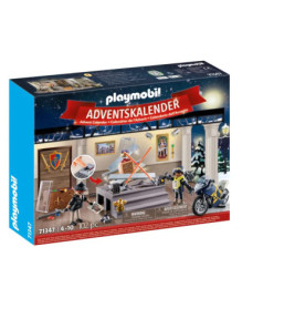 Playmobil Adventskalender-Box mit Rittern, Schatz, Zubehör und Motorrad auf der Vorderseite abgebildet.