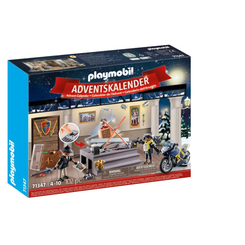 Playmobil Adventskalender-Box mit Rittern, Schatz, Zubehör und Motorrad auf der Vorderseite abgebildet. Playmobil Adventskalender-Box mit Rittern, Schatz, Zubehör und Motorrad auf der Vorderseite abgebildet.