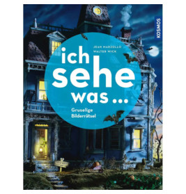 Cover von ich sehe was... mit einem unheimlichen Haus, Fledermäusen und Vollmond im Hintergrund.