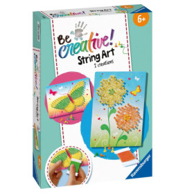 Bastelset Be Creative! String Art mit Schmetterling- und Blumenmotiven, geeignet für Kinder ab 6 Jahren.