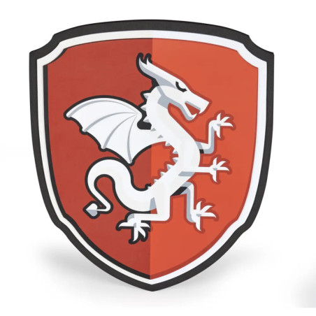 Ein weißer Drache auf rotem Schild mit schwarz-weißer Umrandung.