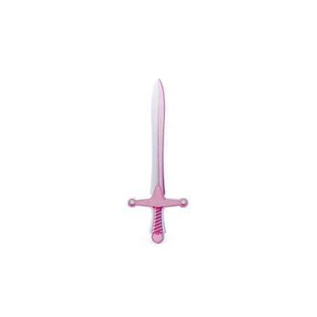 Ein rosa-weißes Spielzeugschwert mit schlichtem Parier, abgebildet vor weißem Hintergrund.
