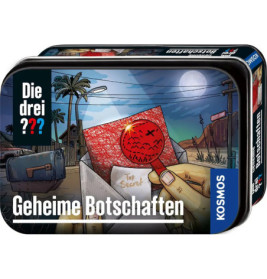 Blechdose mit Geheimagenten-Motiv, Aufschrift Geheime Botschaften und einer Top-Secret-Brief-Illustration.