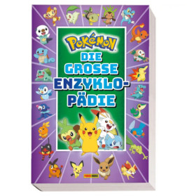 Cover einer deutschen Pokémon-Enzyklopädie mit mehreren Pokémon auf lila Hintergrund.