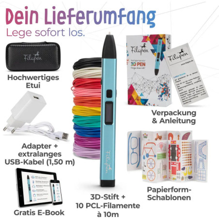Filapen® Premium 3D Stift mit 10 Filamenten und Etui
