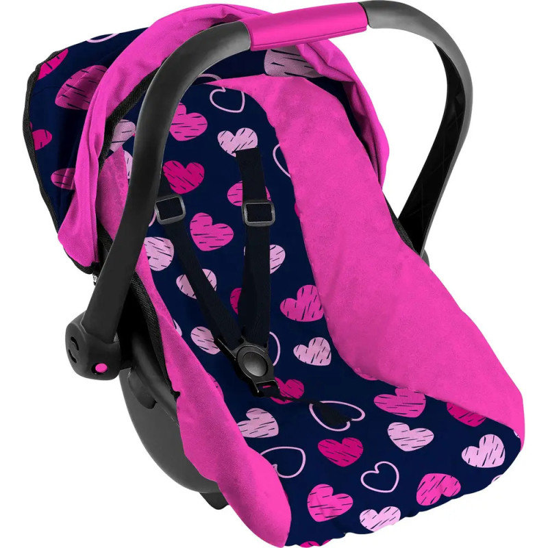 Babyschalenbezug in Pink und Marine mit Herzmuster sowie leuchtend pinkem Rand und Verdeck. Babyschalenbezug in Pink und Marine mit Herzmuster sowie leuchtend pinkem Rand und Verdeck.